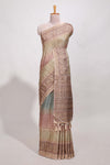 Champagne Beige shade semi tussar saree all hand work embroidery with contrast border and contrast printed printed pallu