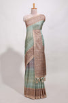 Turkish blue shade semi tussar saree all hand work embroidery with contrast border and contrast printed printed pallu
