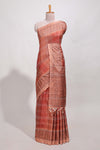 Brick Red shade semi tussar saree all hand work embroidery with contrast border and contrast printed printed pallu