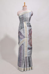Green kalamakri arttussar sareewith floral creeper prints zari border and kalamkari peacock motif print pallu