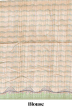 Beige colour semi tussar saree with contrast leaf  border and nature art pallu with contrast blouse