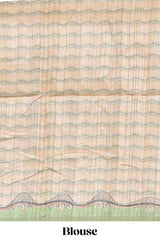 Beige colour semi tussar saree with contrast leafborder and nature art pallu with contrast blouse