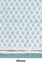 Green colour floral printed  semi tussar saree with creeper  border and matching printed blouse