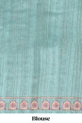 Cream colour semi tussar saree all over floral print with small contrast border and floral printed pallu with contrast blouse