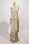 pastel green artistic village art tussar saree with small border and matching pallu