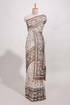 Brown colour floral printed  semi tussar saree with creeper  border and matching printed blouse