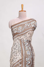 Brown colour floral printed  semi tussar saree with creeper  border and matching printed blouse