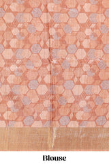 Grey geometrical tussar silk saree multi coloured honeycomb geomatricpatterns rich matching pallu along with tassles