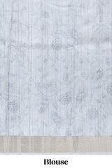 Grey kalamakri arttussar sareewith floral creeper prints zari border and dancing figures print pallu