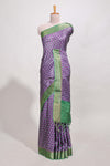 Violet semi tussar saree with contrast coper gold zari border and contrast blouse
