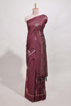 Dark maroon semi tussar saree all over pichwai buttas and sliver zari pallu with self blouse