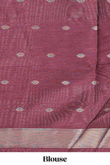 Dark maroon semi tussar saree all over pichwai buttas and sliver zari pallu with self blouse