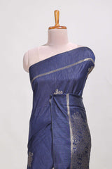 Navy blue semi tussar saree all over pichwai buttas and sliver zari pallu with self blouse