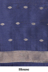 Navy blue semi tussar saree all over pichwai buttas and sliver zari pallu with self blouse