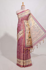 warli print tussar saree with self print blouse along with tassels