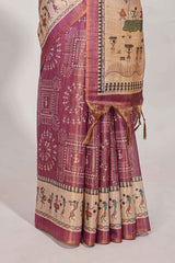 warli print tussar saree with self print blouse along with tassels