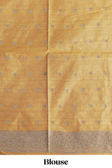Borderless green round butta art tussar saree with contrast pallu and blouse