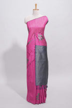 Borderless pink round butta art tussar saree with contrast pallu and blouse