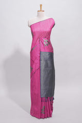 Borderless pink round butta art tussar saree with contrast pallu and blouse