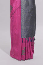 Borderless pink round butta art tussar saree with contrast pallu and blouse