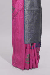 Borderless pink round butta art tussar saree with contrast pallu and blouse