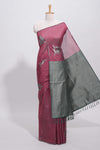 Borderless maroon round butta art tussar saree with contrast pallu and blouse