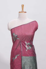 Borderless maroon round butta art tussar saree with contrast pallu and blouse