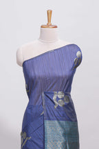 Borderless blue round butta art tussar saree with contrast pallu and blouse
