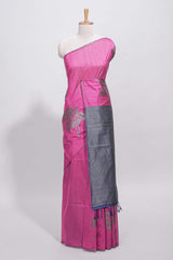 Borderless pink round butta art tussar saree with contrast pallu and blouse