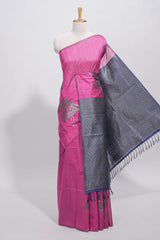 Borderless pink round butta art tussar saree with contrast pallu and blouse