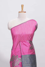 Borderless pink round butta art tussar saree with contrast pallu and blouse