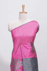 Borderless pink round butta art tussar saree with contrast pallu and blouse