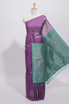 Borderless purple round butta art tussar saree with contrast pallu and blouse