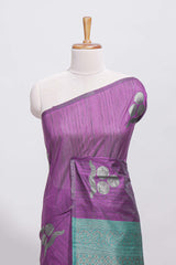 Borderless purple round butta art tussar saree with contrast pallu and blouse