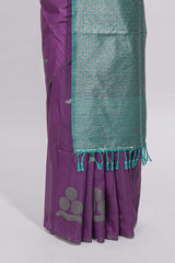 Borderless purple round butta art tussar saree with contrast pallu and blouse