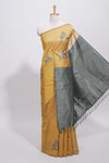 Borderless yellow round butta art tussar saree with contrast pallu and blouse