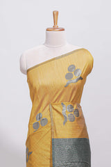 Borderless yellow round butta art tussar saree with contrast pallu and blouse