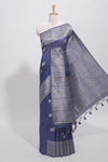 Blue cow silver zari butta art tussar saree with self zari border and matching blouse