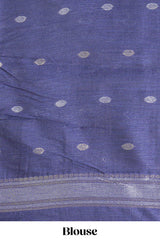 Blue cow silver zari butta art tussar saree with self zari border and matching blouse