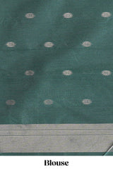 Green ikkat style silver zari butta art tussar saree with self zari temple design border and matching blouse