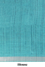 Teal blue tussar saree body chevron prints floral motifs and printed pallu along with matching blouse