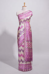 Purple color tussar saree body chevron prints floral motifs and printed pallu along with matching blouse