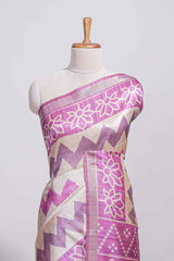 Purple color tussar saree body chevron prints floral motifs and printed pallu along with matching blouse