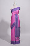 Pink tussar saree with woven checks by rich purple border and matching zari woven pallu with matching blouse piece
