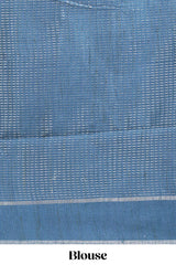 Green tussar saree with woven checks by rich blue border and matching zari woven pallu with contrast blouse piece