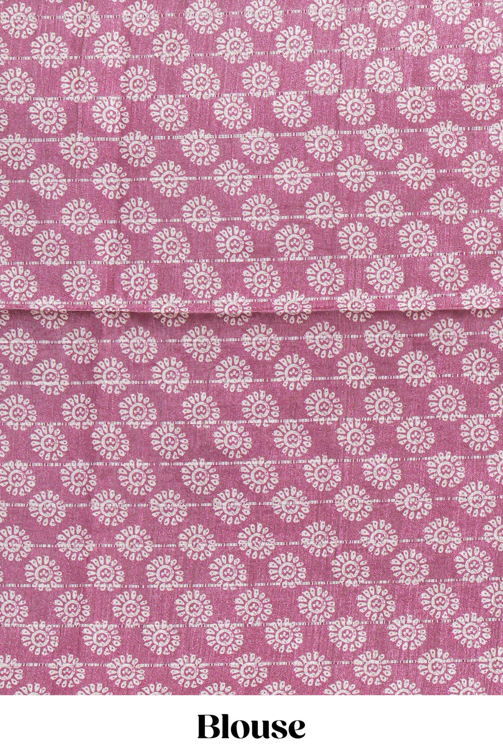Dusty rose pink tussar saree with silver floral and bird motifs by fine metallic stripes and printed border and pallu with tassels with matching blouse piece