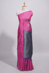 Rose color tussar saree with subtle silver woven motifs paired with a rich zari pallu with tassels with contrast blouse piece