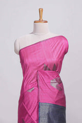 Rose color tussar saree with subtle silver woven motifs paired with a rich zari pallu with tassels with contrast blouse piece