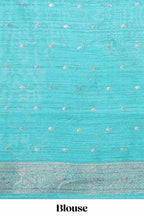 Borderless floral design purple art tussar saree with contrast pallu and silver motifs blouse