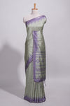 Pastel green Tussar saree with contrast border and contrast printed pallu with matching blouse